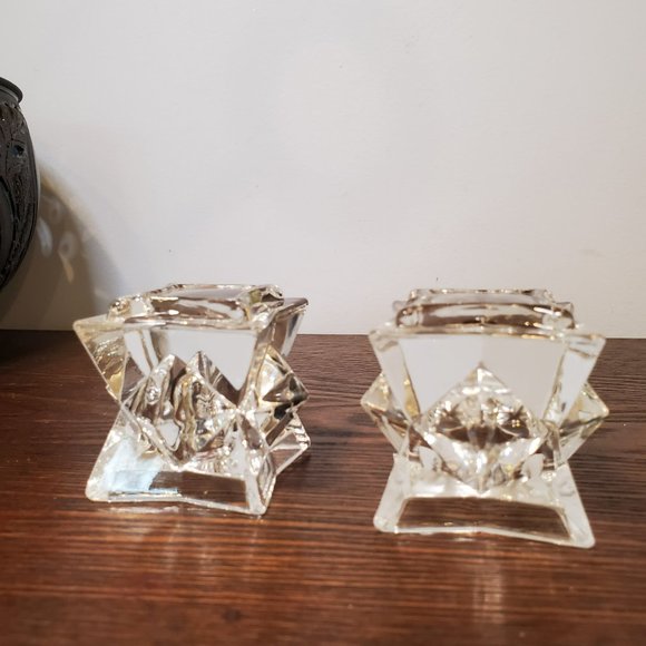 Michael C Fina 5th Avenue Taper Candle Holders Pair 24% Lead Crystal Set Lot 2" - Picture 7 of 9